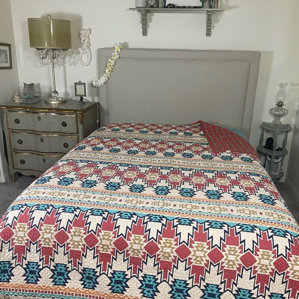 HIEnd Accent bedspread/quilt Southwestern Aztec Vtg Queen"Spirit Valley"